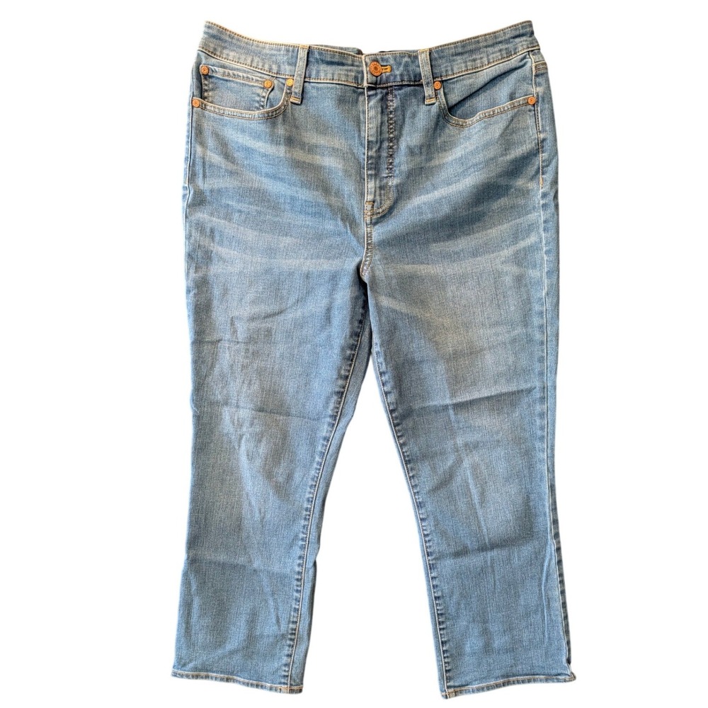 Talbots Womens Size 12 Crop Flare Jean Medium Wash‎ Blue High Rise Denim Jeans
